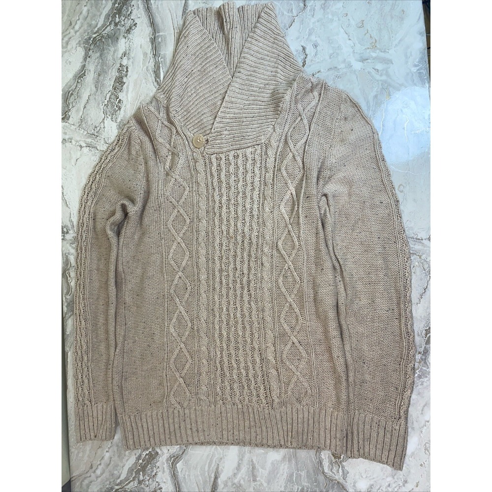 VTG 90s | Gap Size Medium Speckled Cream Cable Knit Turtleneck Sweater Button